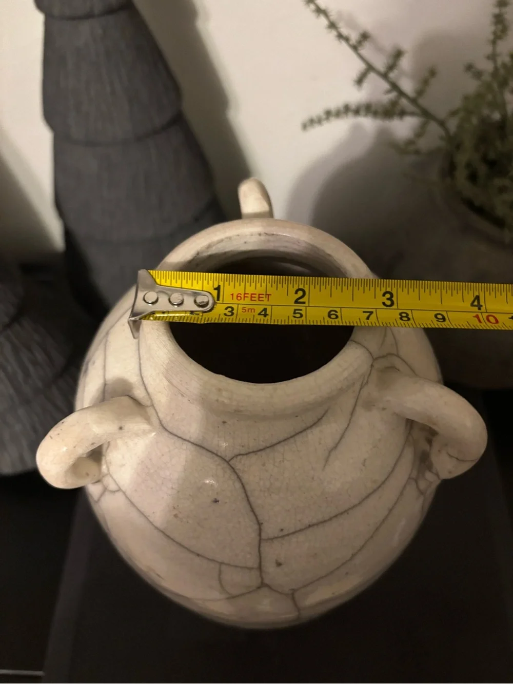 Vintage Cream Crackle-Glaze Dual-Handle Vase
